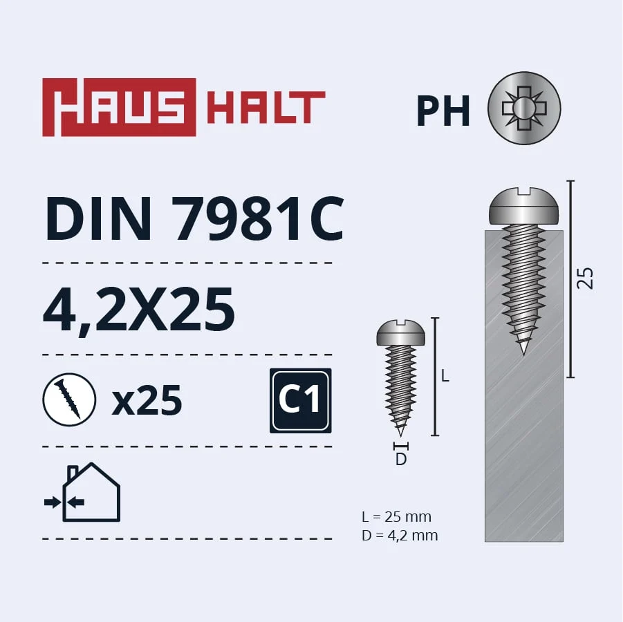 ВИНТ С АВТОРЕЗЬБОЙ 4.2X25 DIN7981C ZN 25ШТ БЛ
