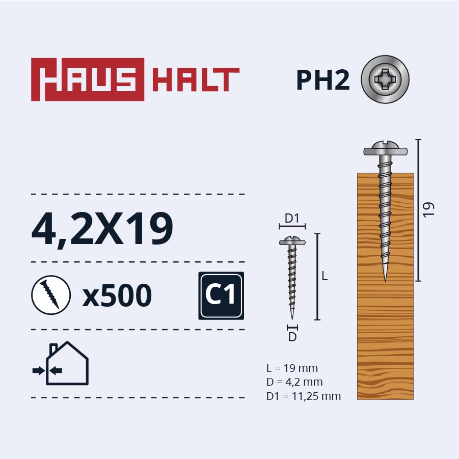 SELF-TAPPING SCREW 4.2X19 FOR WOOD ZN (500)