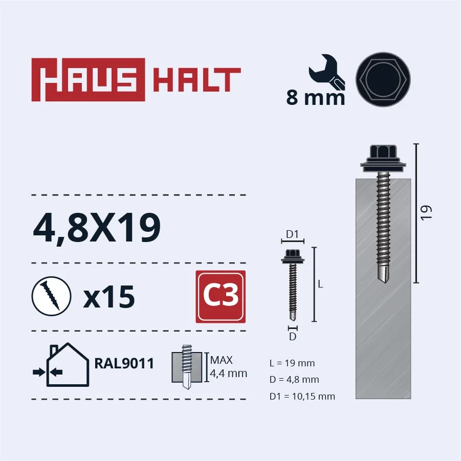 ВИНТ.САМ.4,8X19 МЕТ+EPDM RAL9011 15GB BL