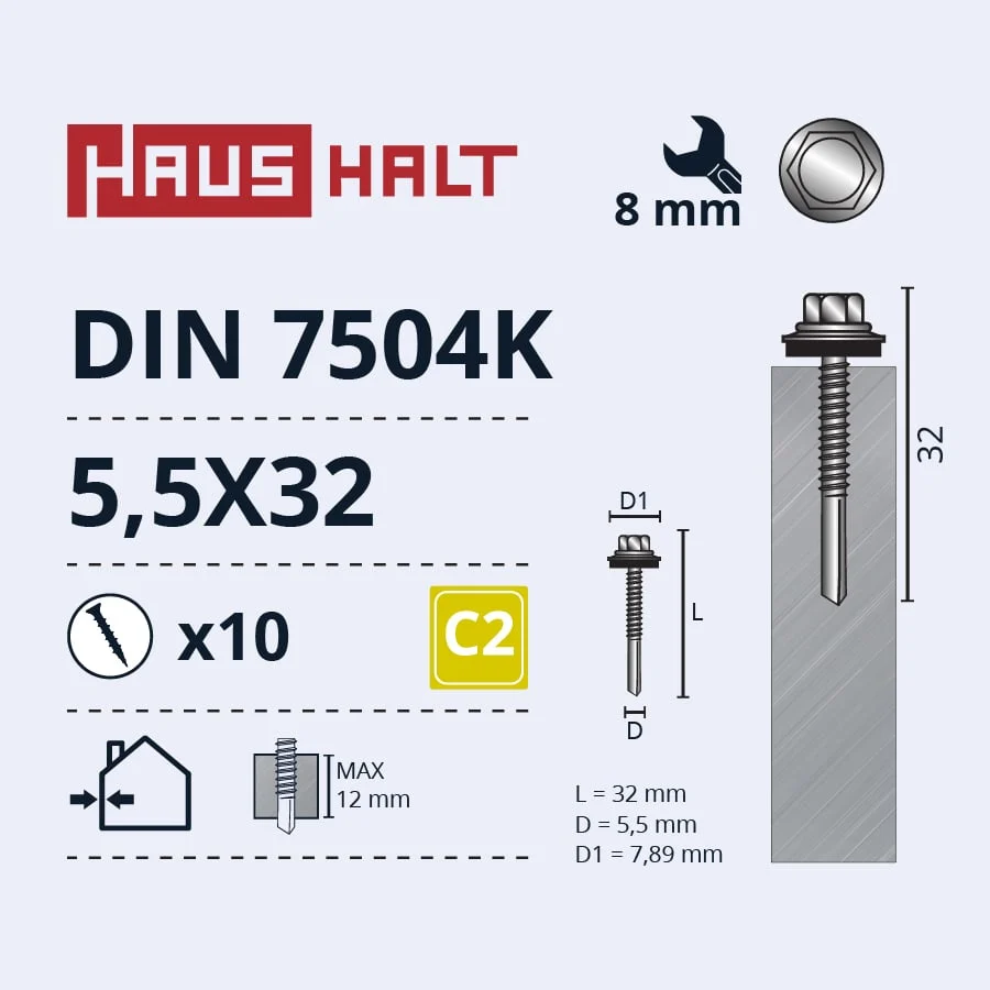 СКРЮВ.ПАШ5,5X32DIN7504K 12MMEMPD 10GB BL