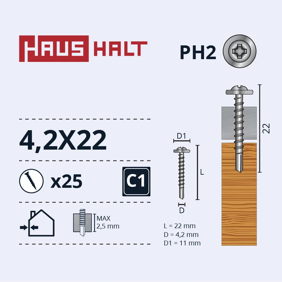 SELF-TAPPING SCREW 4.2X22 FOR WOOD+ 25PCS BL