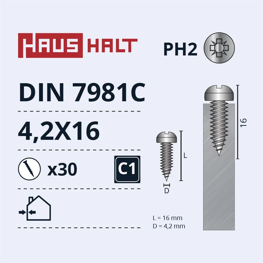 SCREW SELF-TAP 4.2X16 DIN7981C ZN 30PCS BL