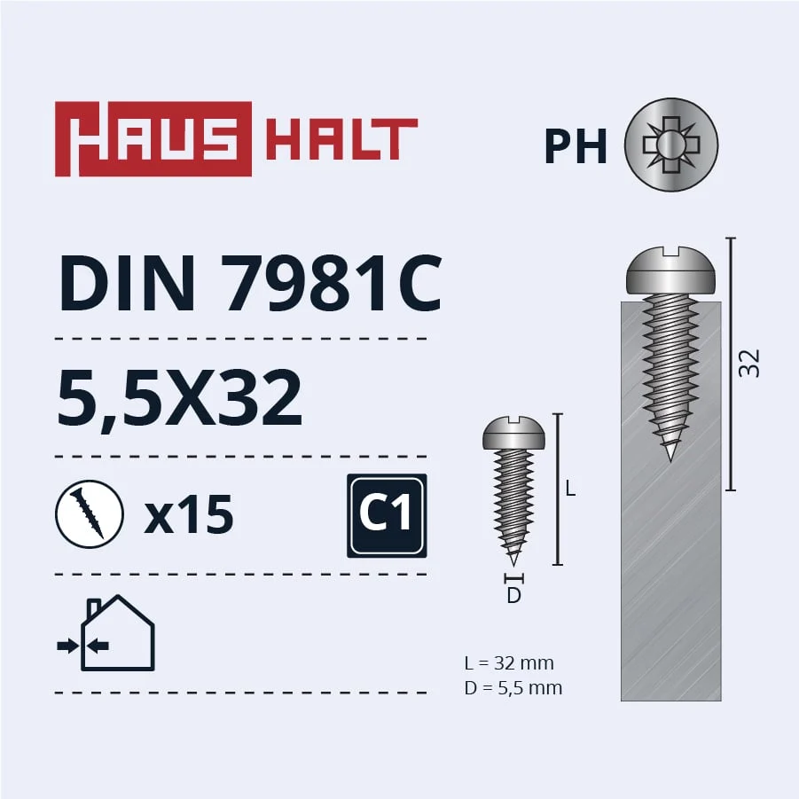 SKRŪVE PAŠGR.5.5X32 DIN7981C ZN 15GAB BL