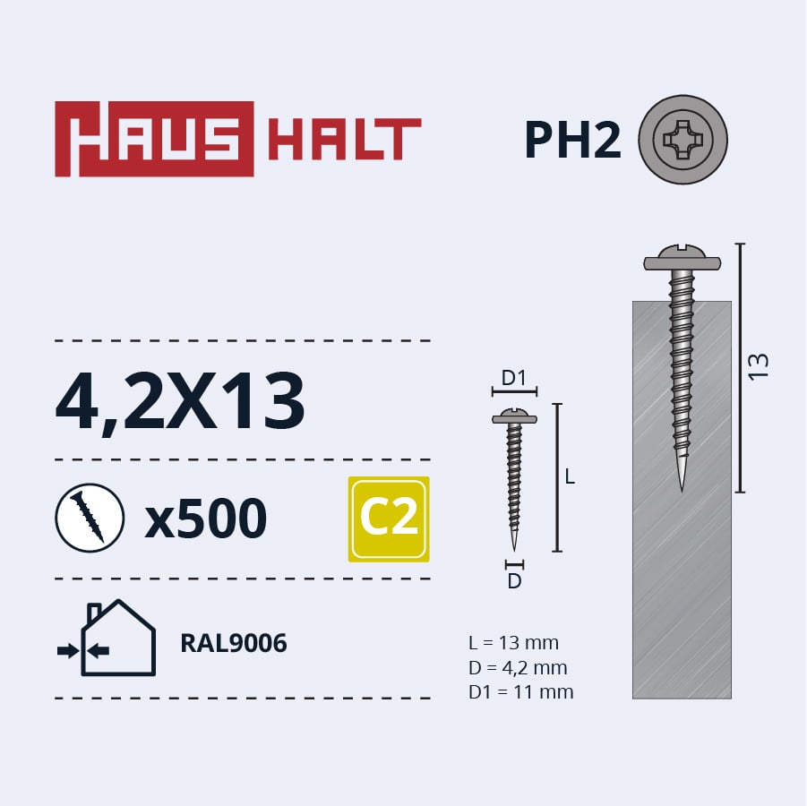 SELF-TAPPING SCREW 4.2X13 MET.RAL9006 (500)