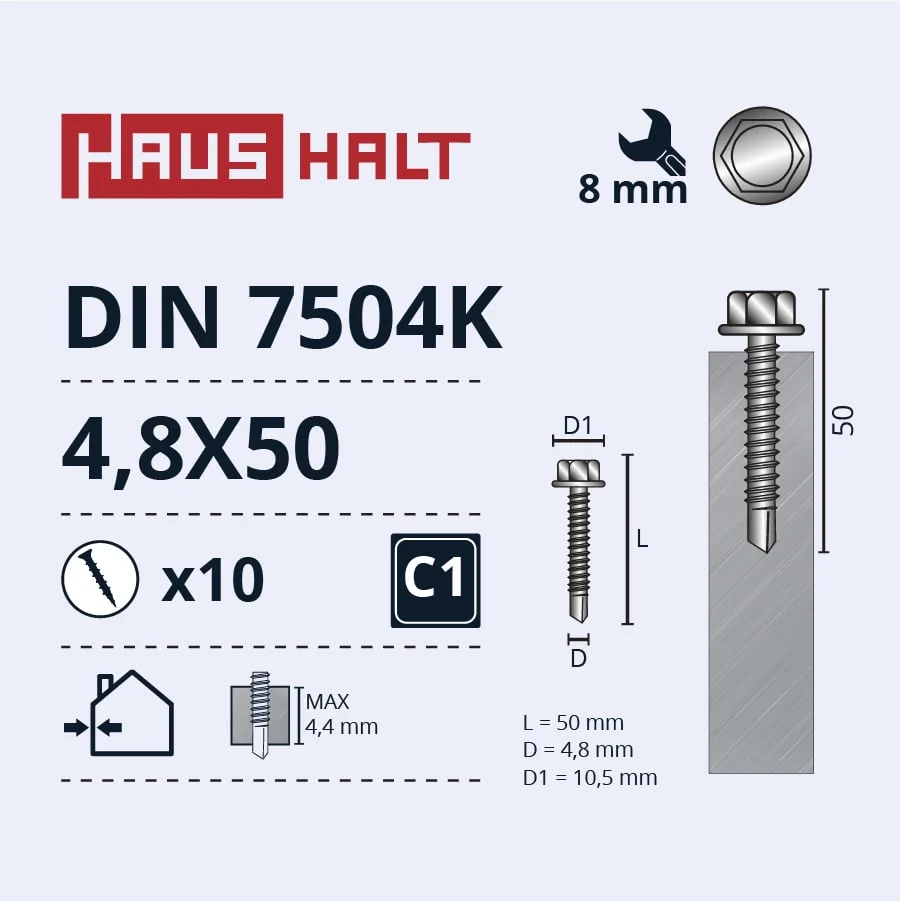 SCREW SELF-DRILLING 4.8X50 DIN7504K ZN 10PCS BL