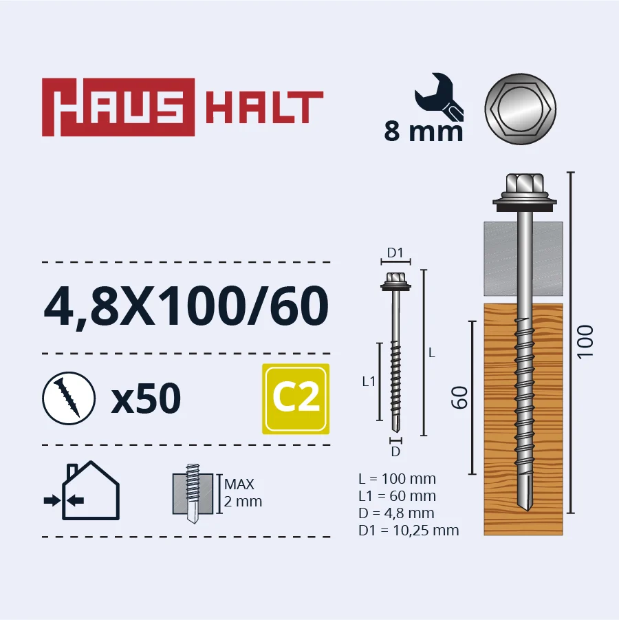 SELF-TAPPING SCREW 4.8X100/60 FOR WOOD ZN(50)