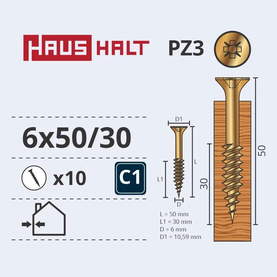 SCREW FOR WOOD 6.0X50/30 Y ZP10PCS G1