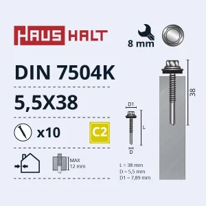 SKRŪV.PAŠ5,5X38DIN7504K 12MMEMPD 10GB BL