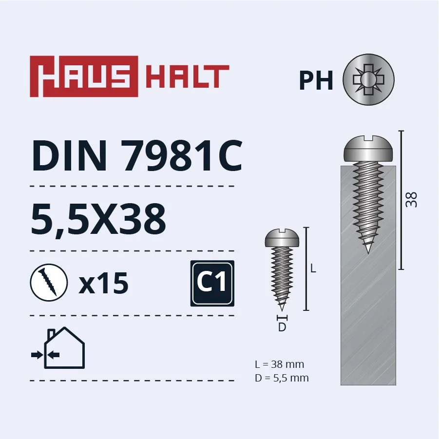 SKRŪVE PAŠGR.5.5X38 DIN7981C ZN 15GAB BL