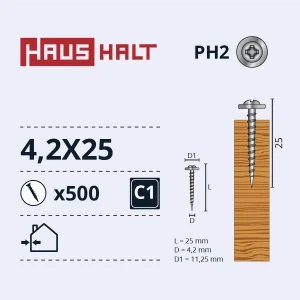 SELF-TAPPING SCREW 4.2X25 FOR WOOD ZN (500)