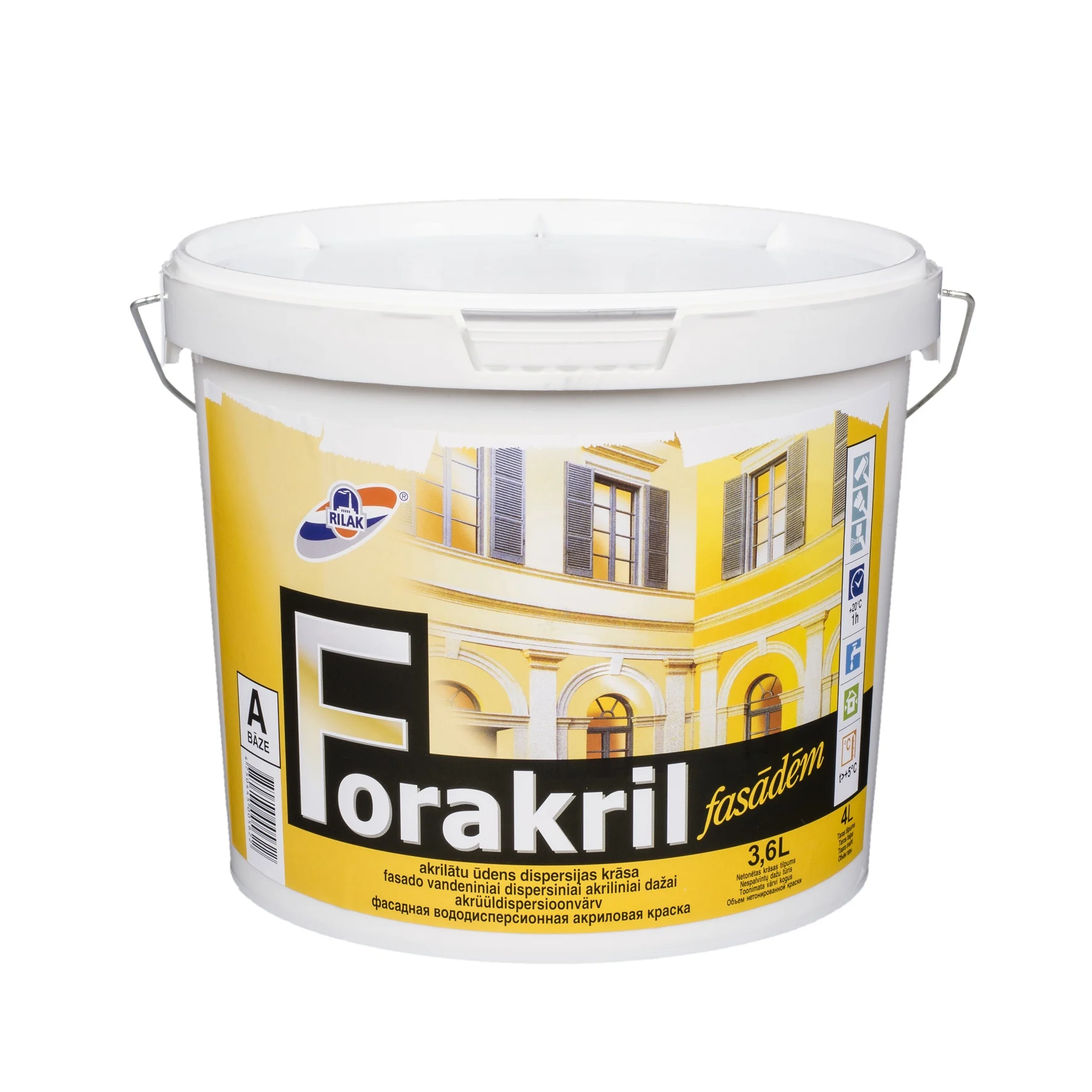 КРАСКА ДЛЯ ФАСАДОВ FORAKRIL A 5.2KG/3.6L