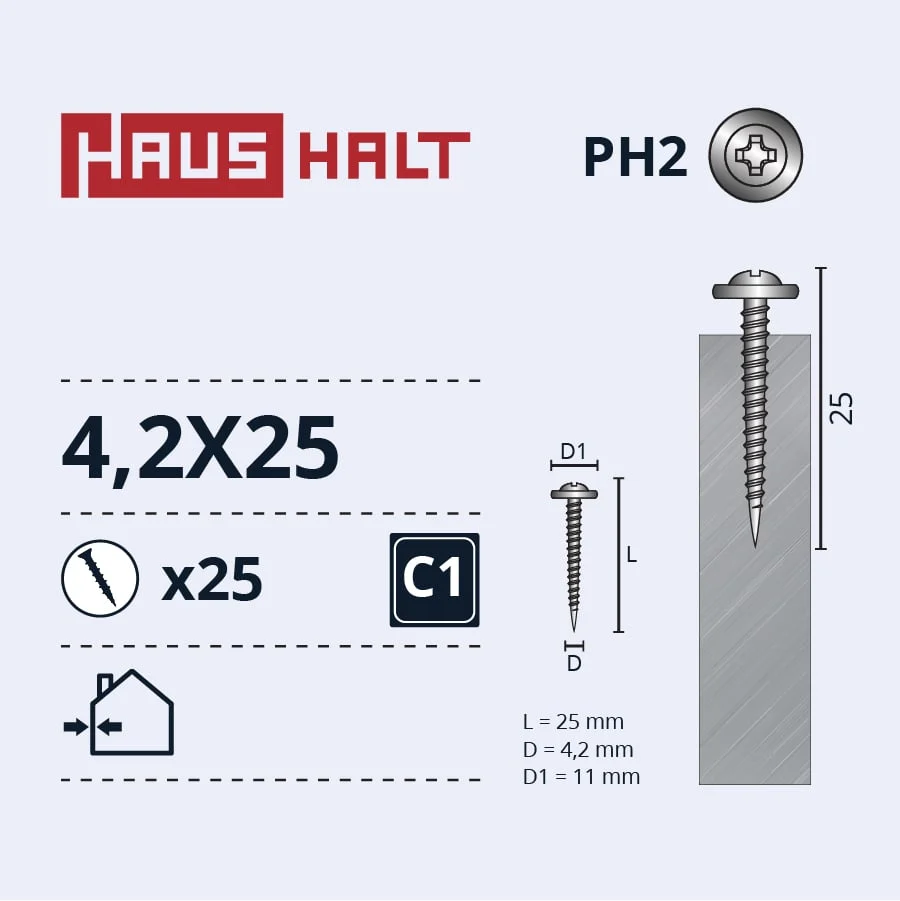 SELF-TAPPING SCREW 4.2X25 MET ZN 25PC BL