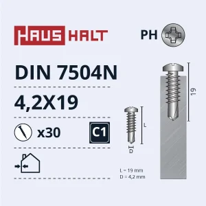 САМОРЕЗ ОСТРЫЙ 4.2X19 DIN7504N ZN 30ШТ БЛ
