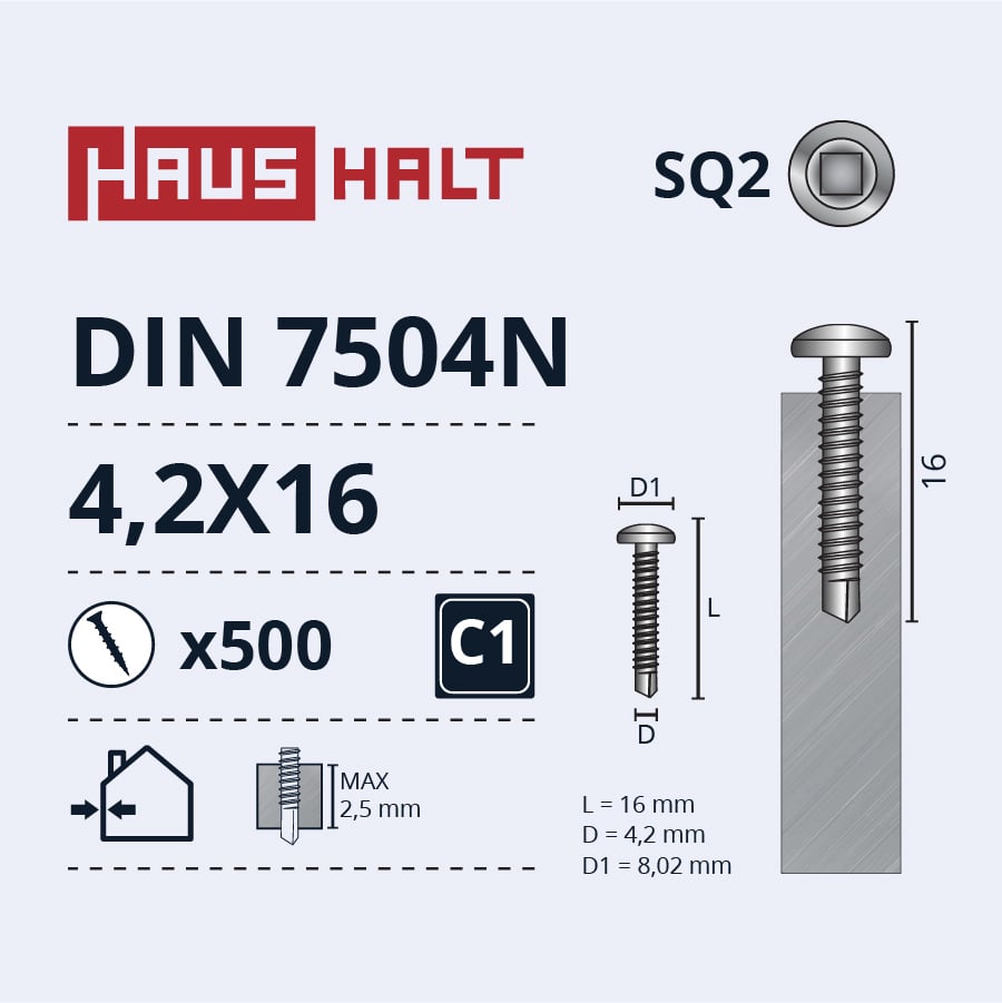 SKRŪVE PAŠGR. 4,2X16 DIN7504N SQ ZN(500)