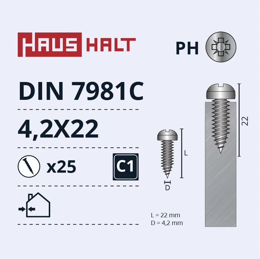 SELF-TAPPING SCREW 4.2X22 DIN7981C ZN 25PCS BL