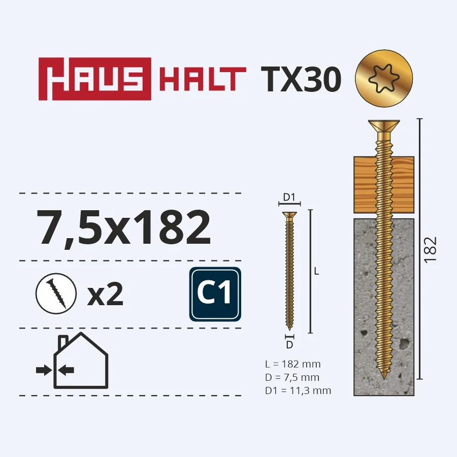 SCREW FOR CONCRETE 7.5X182MM 2PCS