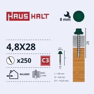 SKRŪVE PAŠGR.4,8X28 KOKAM RAL6005(250)