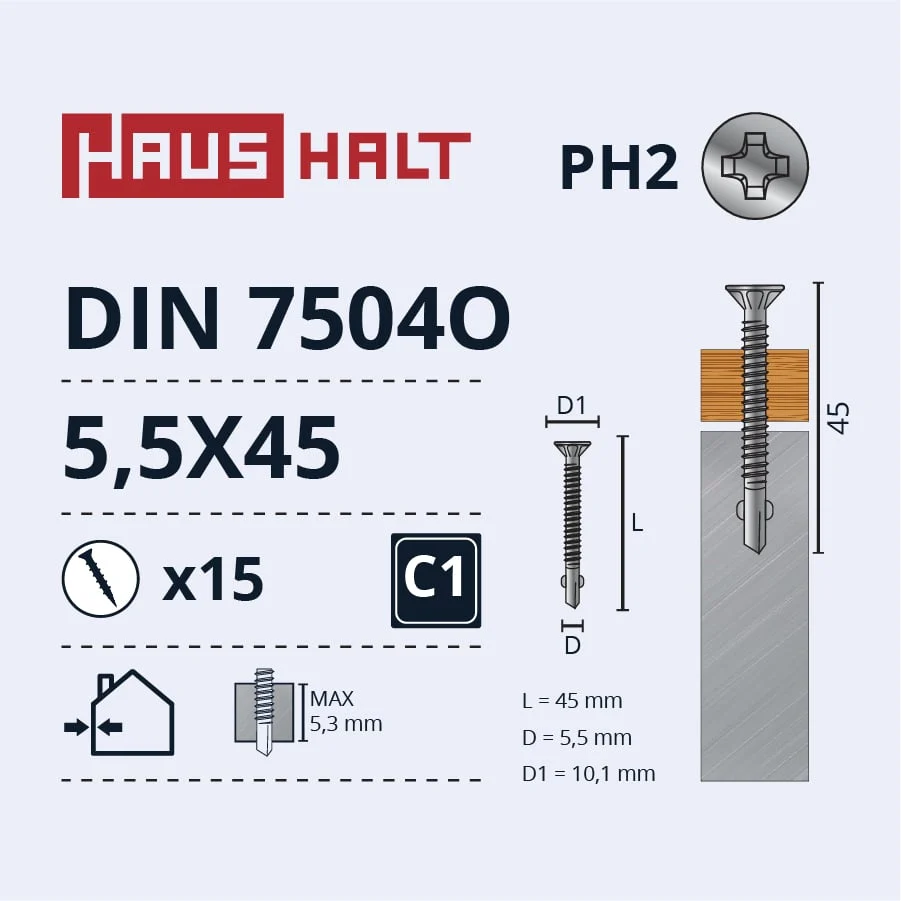 SCREW.SELF.5.5X45DIN7504OKOKA/MET 15PCS BL