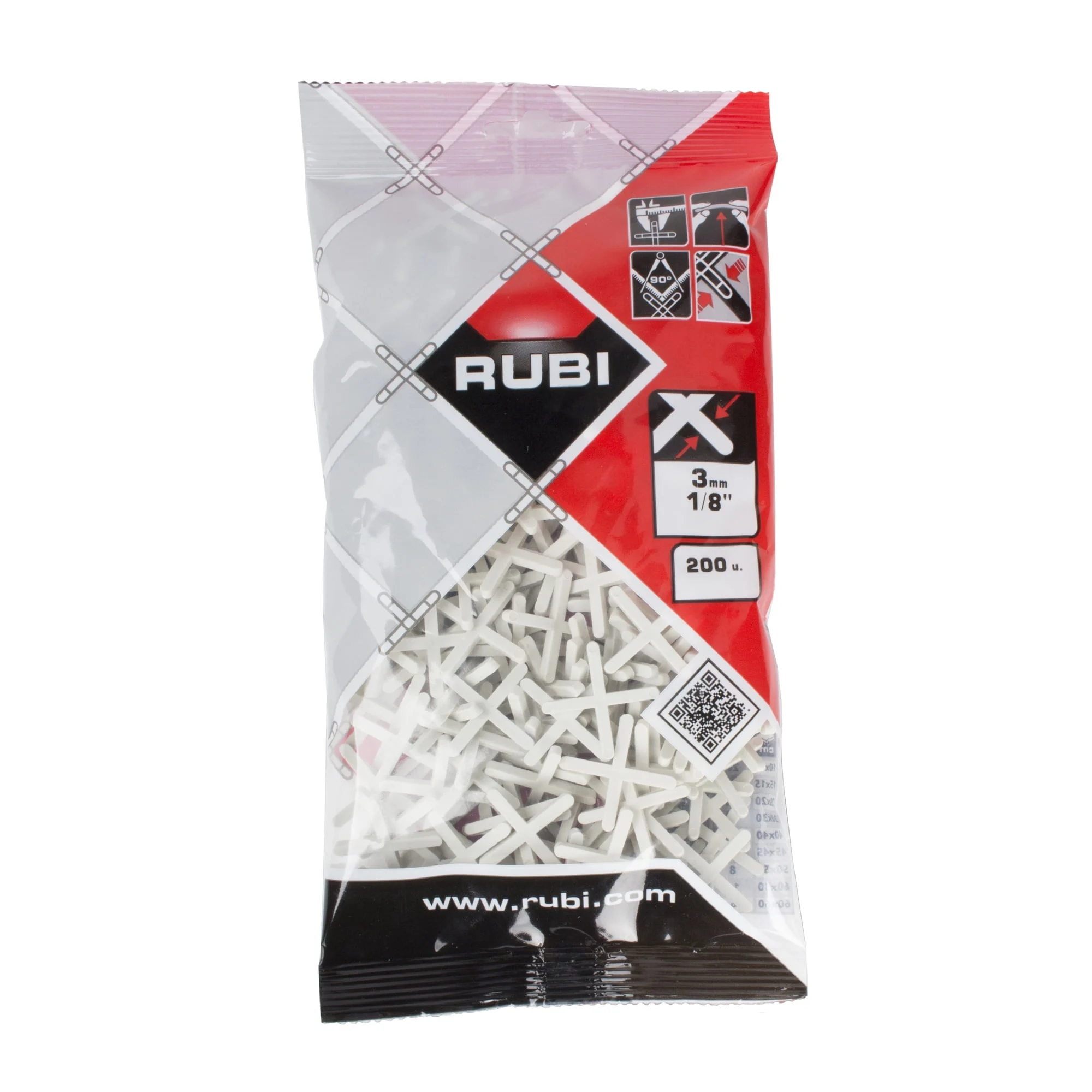 CROSS-SHAPED TILE SPACERS 3.0 MM 200PCS RUBI