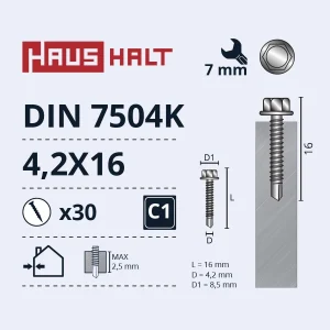 SELF-TAPPING SCREW 4.2X16 DIN7504K ZN 30PCS BL