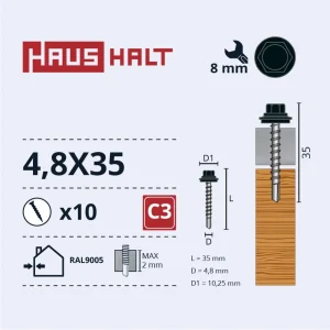 ВИНТ.Саморез 4,8X35 ДЕРЕВО+EPMD RAL9005 10ШТ БЛ