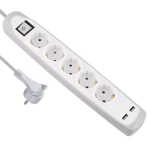 PAGARINĀTĀJS 5P+2USB 2M BALTA/PELEKA