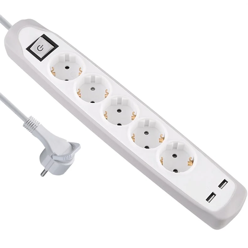PAGARINĀTĀJS 5P+2USB 2M BALTA/PELEKA