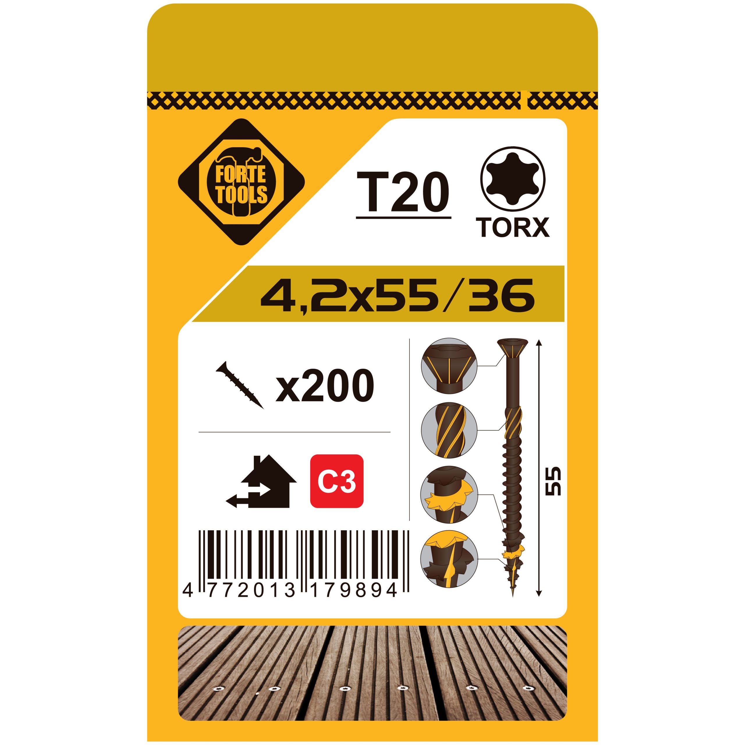 DECK SCREWS T20 4.2X55 BROWN (200)