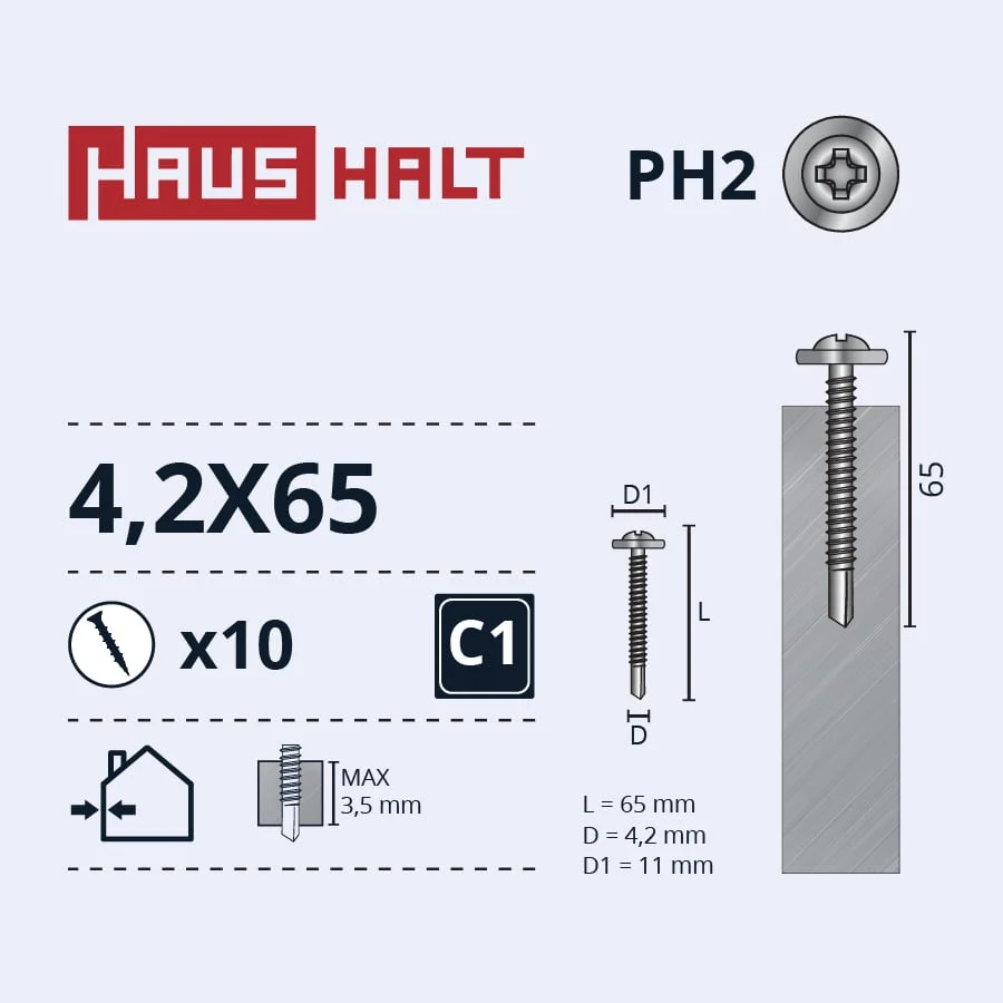 SKRŪV.PAŠG.4,2X65 MET+DRILL ZN 10GB BL