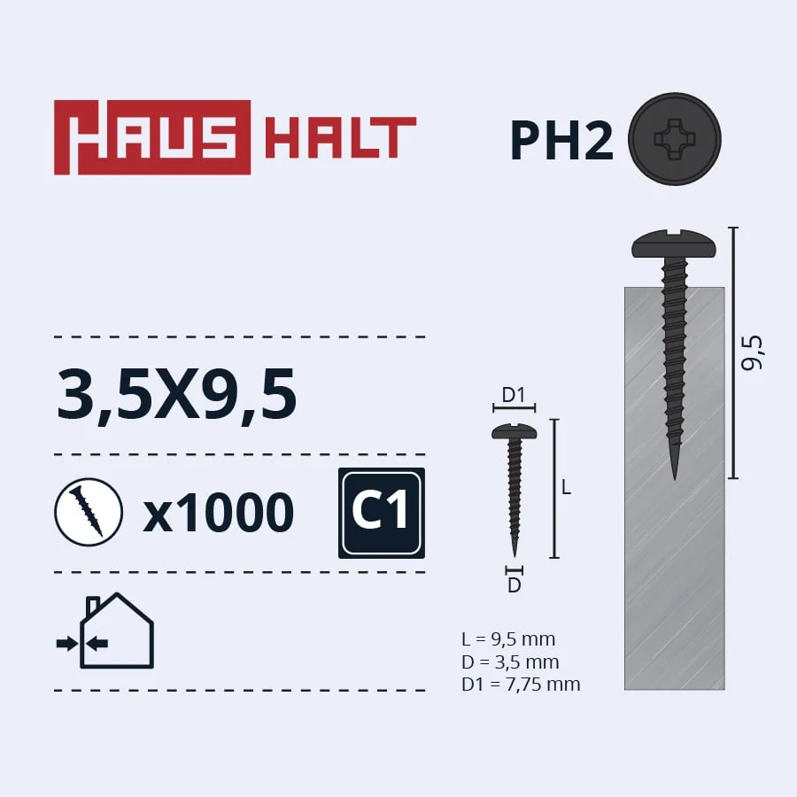 SELF-TAPPING SCREW 3.5X9.5 MET/MET (1000)