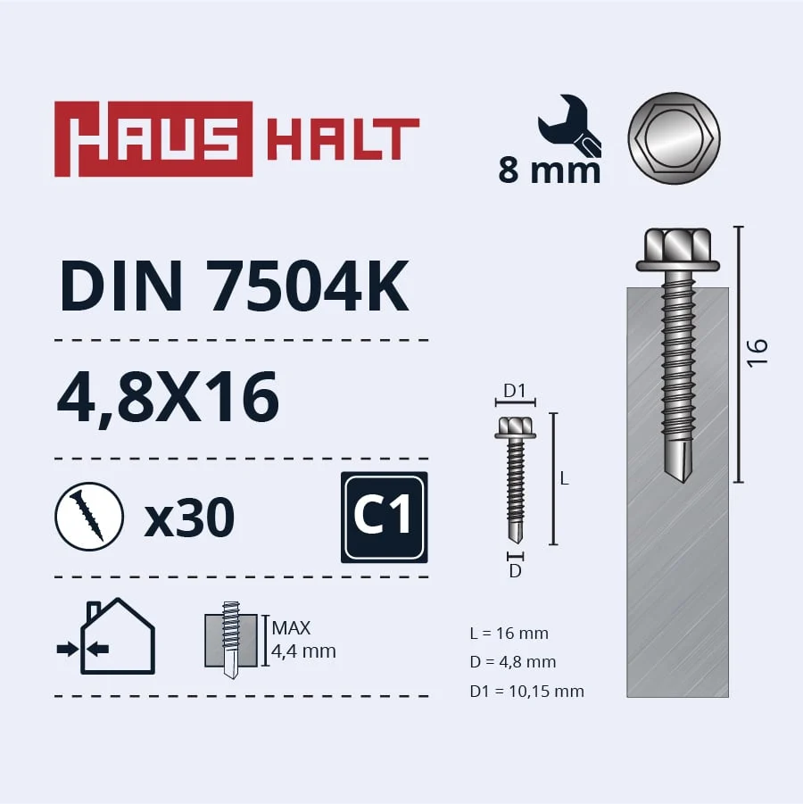 SCREW SELF-TAPPING 4.8X16 DIN7504K ZN 30PCS BL