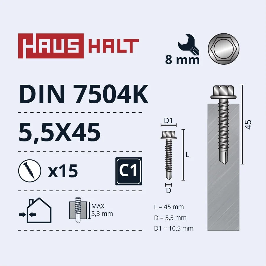 SELF-TAPPING SCREW 5.5X45 DIN7504K ZN 15PCS BL