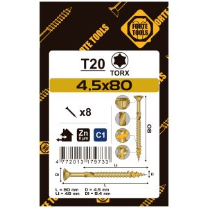 ВИНТ ДЛЯ ДЕРЕВА SCR T20 4.5X80/48 YELL ZN8