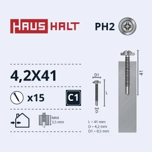 SCREW.SELF.TAP.4.2X41 MET+DRILL ZN 15PCS BL