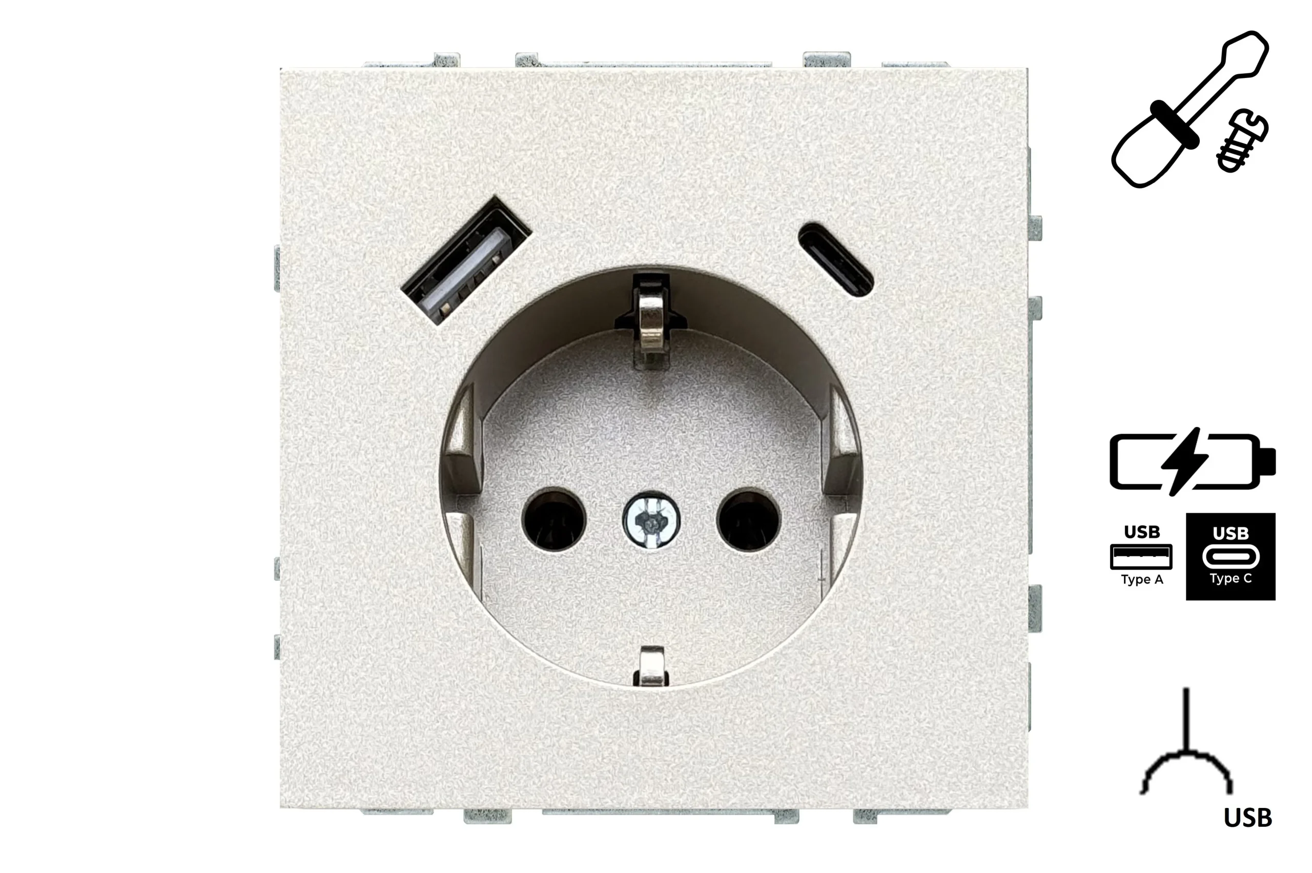 SOCKET+USB A+C IUK-3-01.M/CH MODERN CHAMP