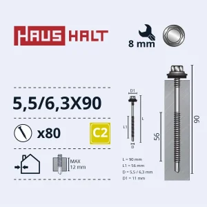 SELF-TAPPING SCREW 5.5/6.3X90 MET+EPDM (80)