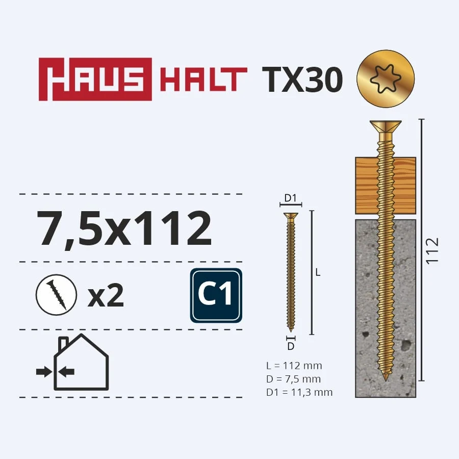 SCREW FOR CONCRETE 7.5X112MM 2PCS