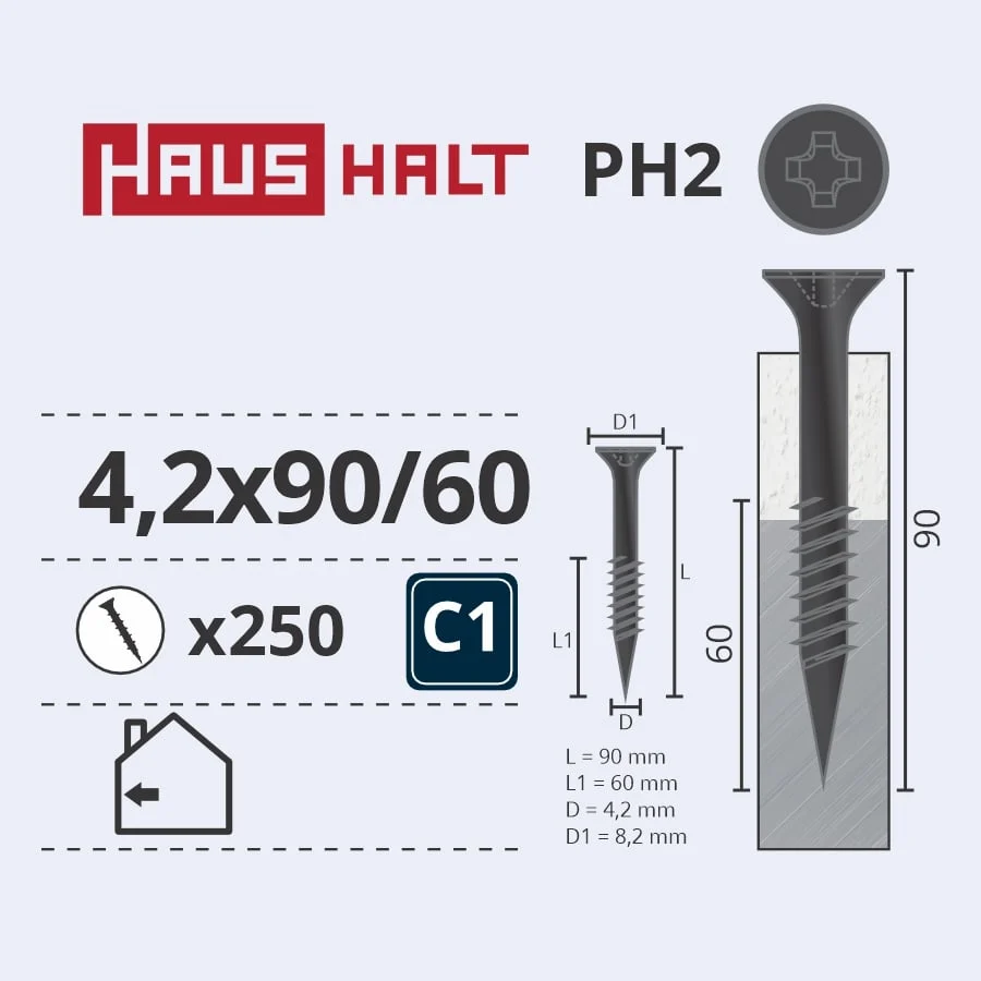 SCREW FOR DRYWALL METAL 4.2X90/60 (250)