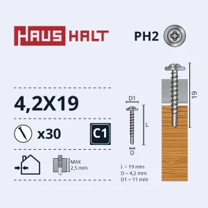 SELF-TAPPING SCREW 4.2X19 FOR WOOD+ 30PCS BL