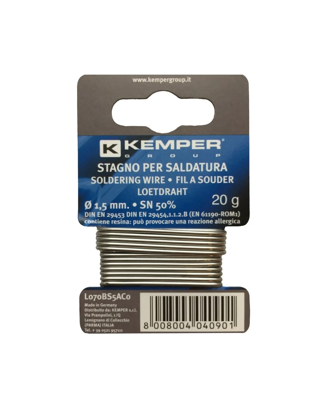 МЕТАЛЛИЧЕСКИЙ ЧАШКА ПАЙКА KEMPER 1.5M 20G SN50%