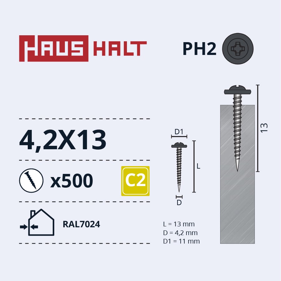 SKRŪVE PAŠGRIEZ 4,2X13 MET.RAL7024(500)