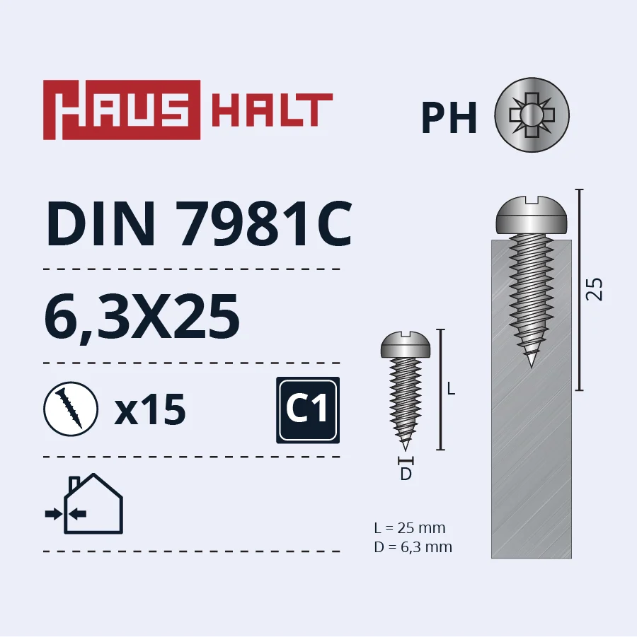 SKRŪVE PAŠGR.6.3X25 DIN7981C ZN 15GAB BL