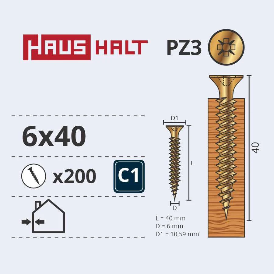WOOD SCREW 6.0X40 YELLOW ZN (200)