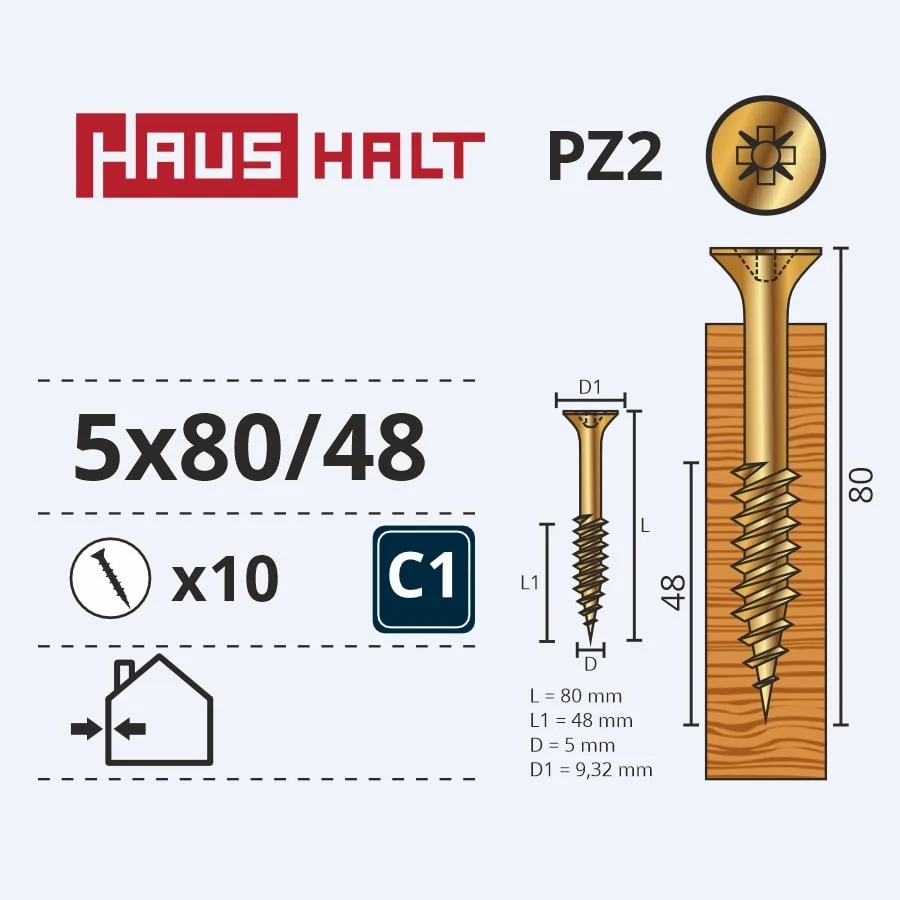 SCREW FOR WOOD 5.0X80/48 Y ZP10GAB G2