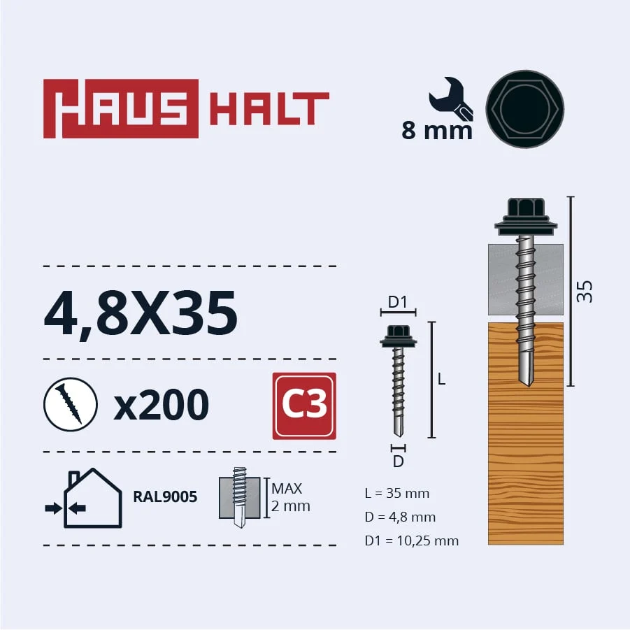 SKRŪVE PAŠGRIEZ 4,8X35KOKAM RAL9005(200)