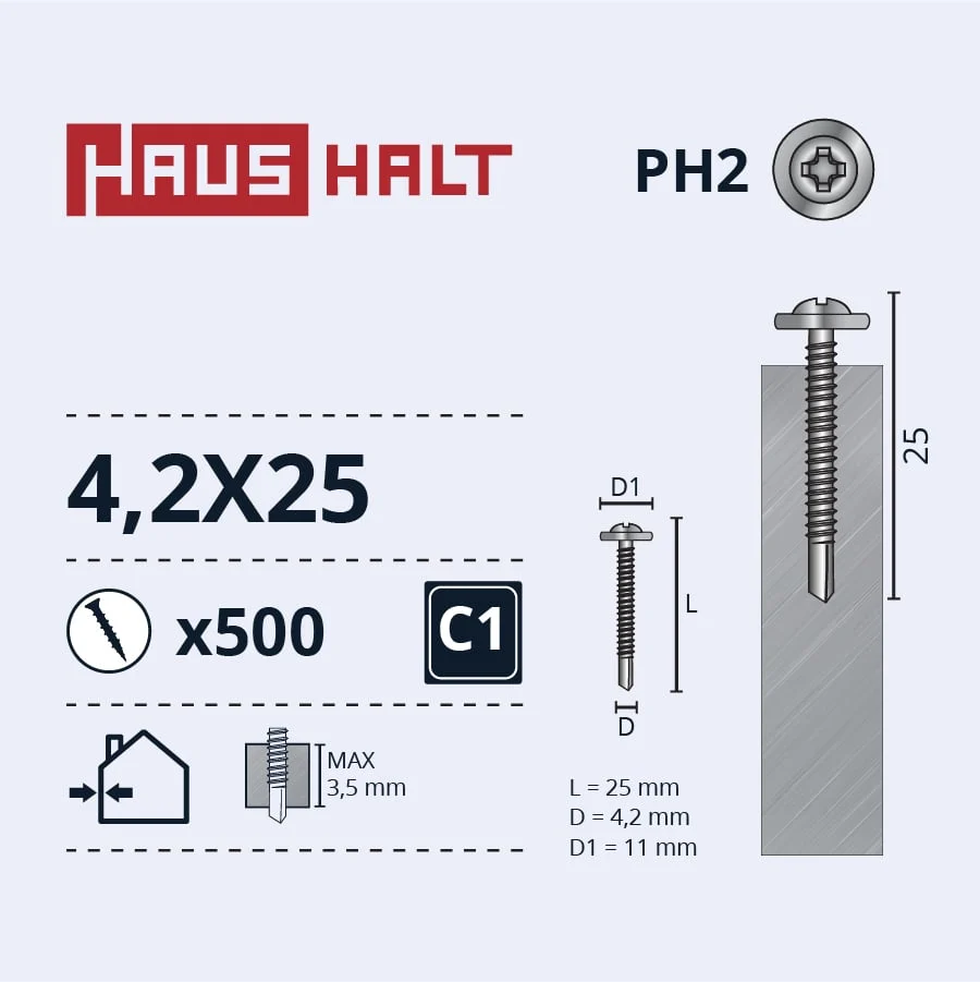 SELF-TAPPING SCREW 4.2X25 MET/MET ZN (500)