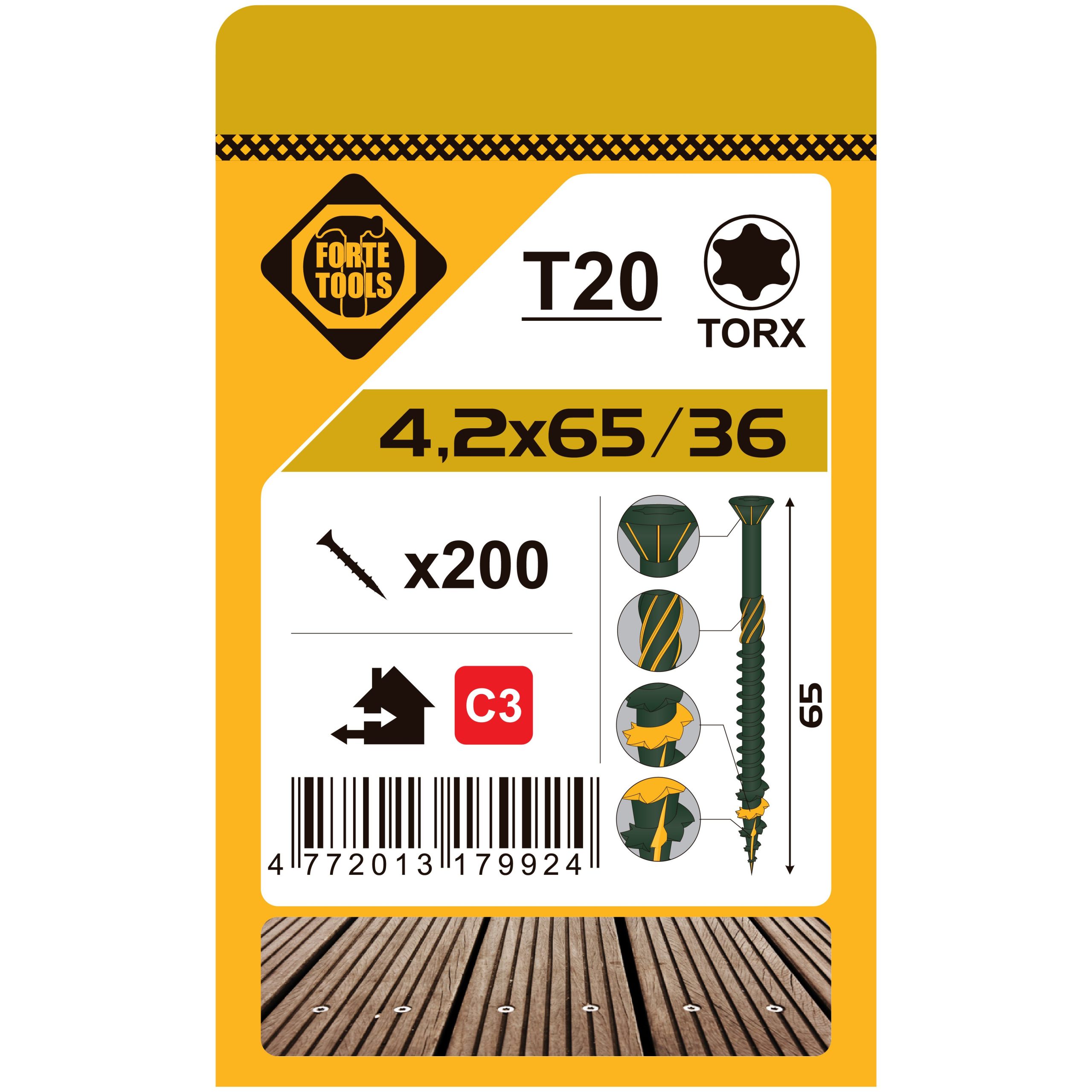 TERRACE SCREWS T20 4.2X65 GREEN (200)
