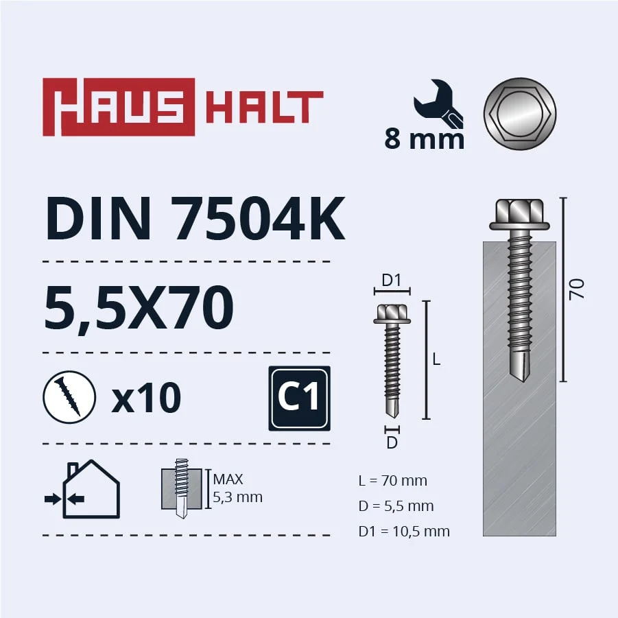 Саморезы 5,5X70 DIN7504K ZN 10ШТ BL