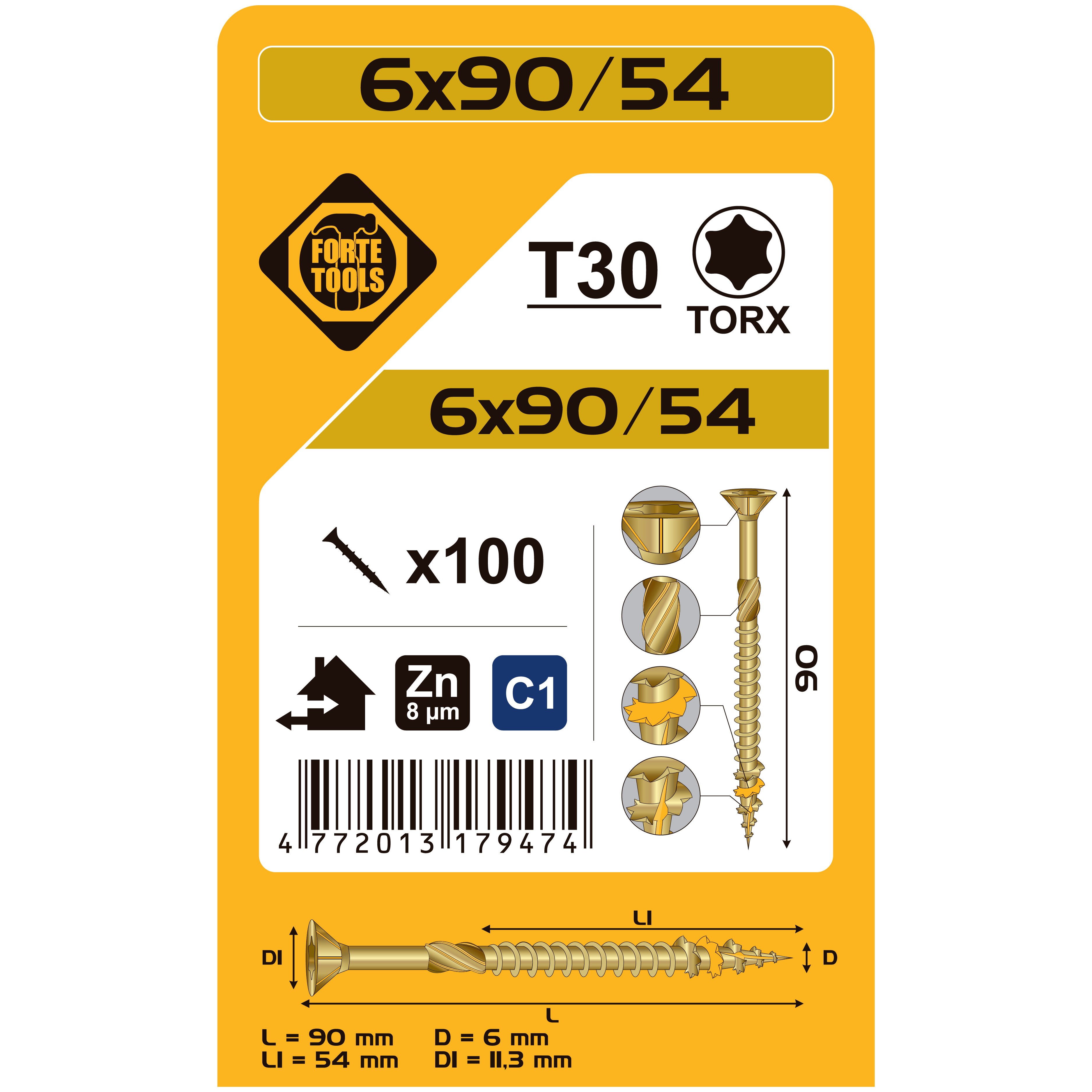 ВИНТ ПО ДЕРЕВУ SCR T30 6.0X90/54 YELLZN100