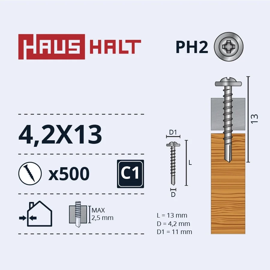 SELF-TAPPING SCREW 4.2X13 FOR WOOD (500)